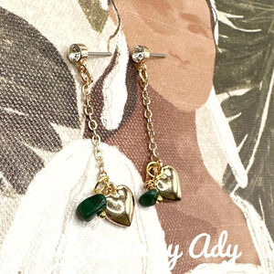 Gold + Malachite + Shoulder DUSTER + Cross chain dangle earrings